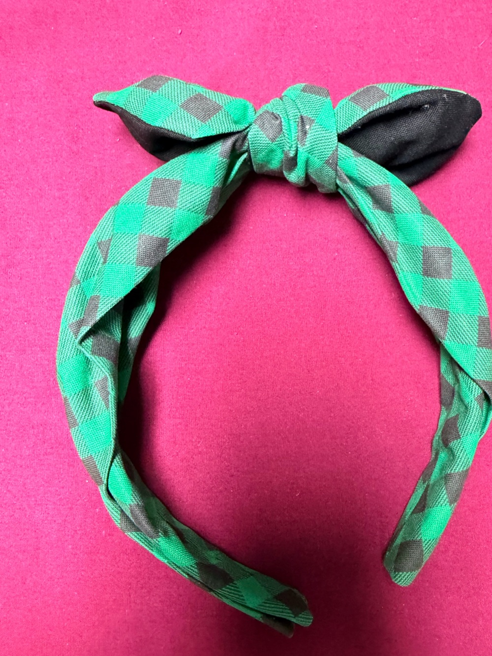 Buffalo Green Check Twisted Headband for Women with Puffy Bow - Adult